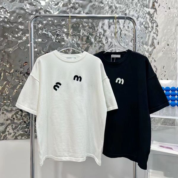 women's t-shirt designer miu letter 22s spring and summer new fixed dyeing towel yarn embroidery aging round neck knitting short sleeve, White
women's t-shirt designer miu letter 22s spring and summer new fixed dyeing towel yarn embroidery aging round neck knitting short sleeve, White