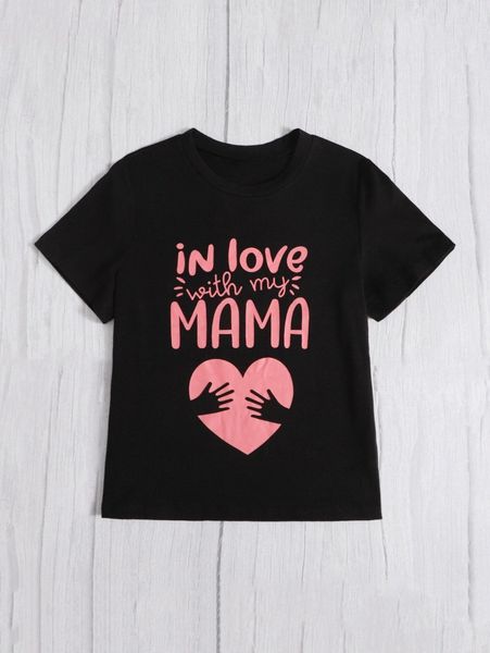 plus 1pc slogan & heart print tee u0am#, Black