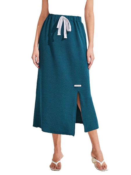 letter patched split hem skirt l4nb#, Black
letter patched split hem skirt l4nb#, Black