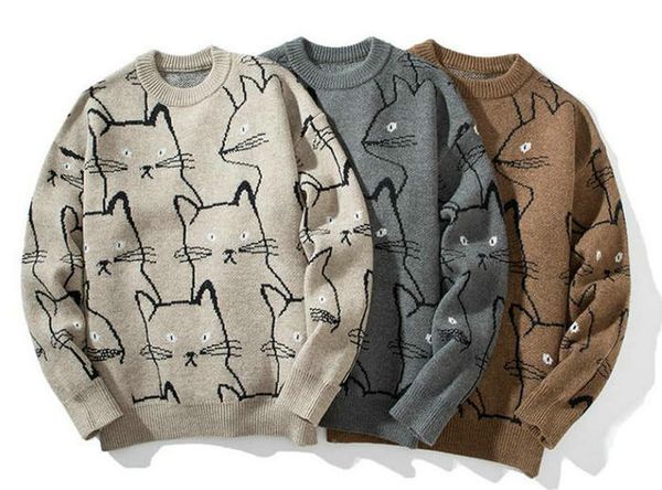 cute cat pattern pullovers mens sweaters autumn winter harajuku sweater streetwear o-neck knitted slim sweater jersey men women, White;black
cute cat pattern pullovers mens sweaters autumn winter harajuku sweater streetwear o-neck knitted slim sweater jersey men women, White;black