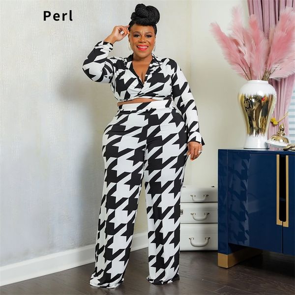 perl plus size two piece sets women outfit houndstooth ptinged bandage full sleeve crop ant suit fashion matching tracksuit 220813, Black
perl plus size two piece sets women outfit houndstooth ptinged bandage full sleeve crop ant suit fashion matching tracksuit 220813, Black