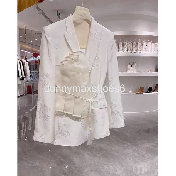 women's suits & blazers jacquard pleated waist jacket 21 style celebrity elegant lace up versatile suit women, White;black
women's suits & blazers jacquard pleated waist jacket 21 style celebrity elegant lace up versatile suit women, White;black