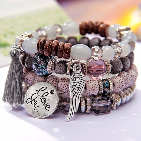 4pcs set wings strand heart alloy pendant beads bohemian bracelets women lava stone wristband bangles for party, Black
4pcs set wings strand heart alloy pendant beads bohemian bracelets women lava stone wristband bangles for party, Black