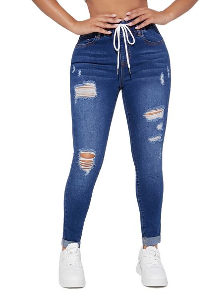 petite drawstring waist ripped roll up hem skinny jeans 87gd#, Blue
petite drawstring waist ripped roll up hem skinny jeans 87gd#, Blue