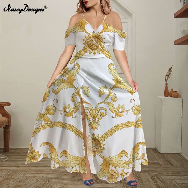 noisydesigns women off shoulder maxi boho split long dress ruffles summer evening party white color golden floral vestido 220627, Black;gray
noisydesigns women off shoulder maxi boho split long dress ruffles summer evening party white color golden floral vestido 220627, Black;gray