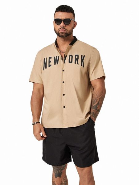 extended sizes men letter graphic baseball collar shirt & shorts m5yr#, Gray
extended sizes men letter graphic baseball collar shirt & shorts m5yr#, Gray