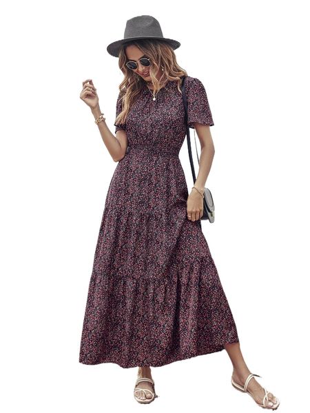 ditsy floral print shirred waist ruffle hem dress i3tt#, Black;gray
ditsy floral print shirred waist ruffle hem dress i3tt#, Black;gray