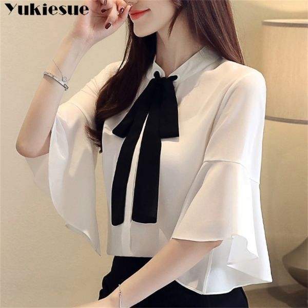 short sleeve ruffles bow collar women s shirt blouse for women blusas womens and blouses chiffon shirts plus size 210412, White
short sleeve ruffles bow collar women s shirt blouse for women blusas womens and blouses chiffon shirts plus size 210412, White