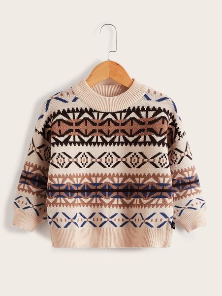 toddler boys geo pattern drop shoulder sweater she01, Blue 
toddler boys geo pattern drop shoulder sweater she01, Blue