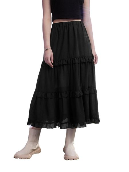 romwe starsalign solid frill skirt l99c#, Black 
romwe starsalign solid frill skirt l99c#, Black