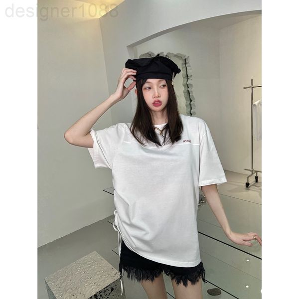 women's t-shirt designer letter embroidery simple t-shirt chest split splicing side drawcord back creative love patch t4q4, White
women's t-shirt designer letter embroidery simple t-shirt chest split splicing side drawcord back creative love patch t4q4, White