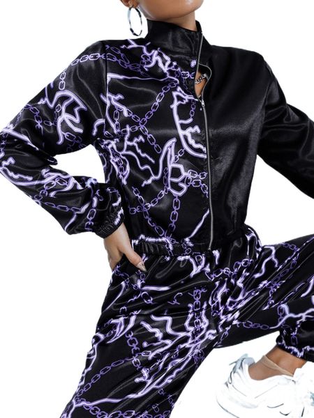 chain and lightning print jacket y7qg#, Black;brown