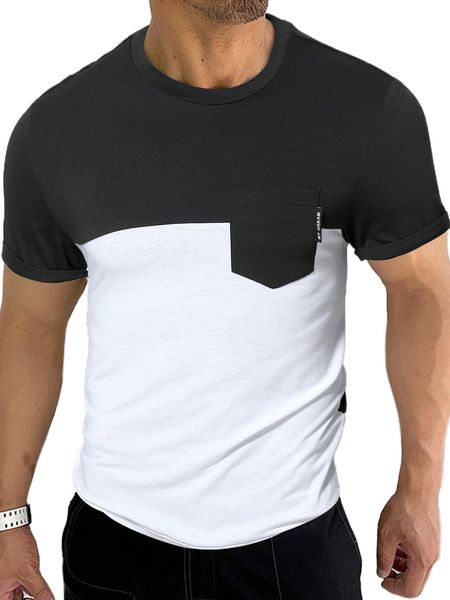 men two tone pocket patched tee f53e#, White;black