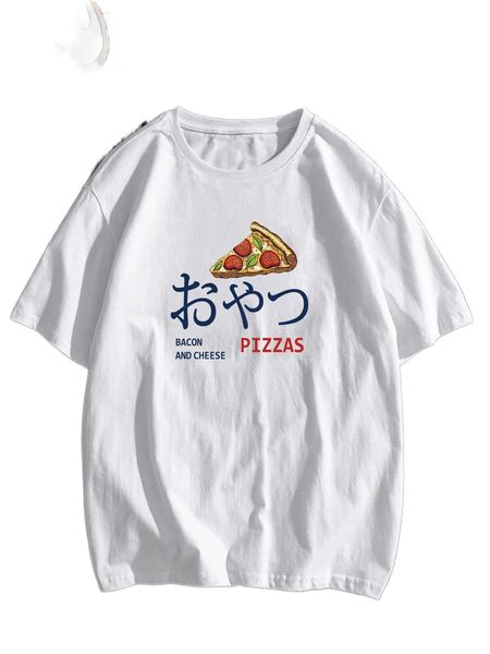 men letter & pizza print tee 95lf#, White;black
men letter & pizza print tee 95lf#, White;black