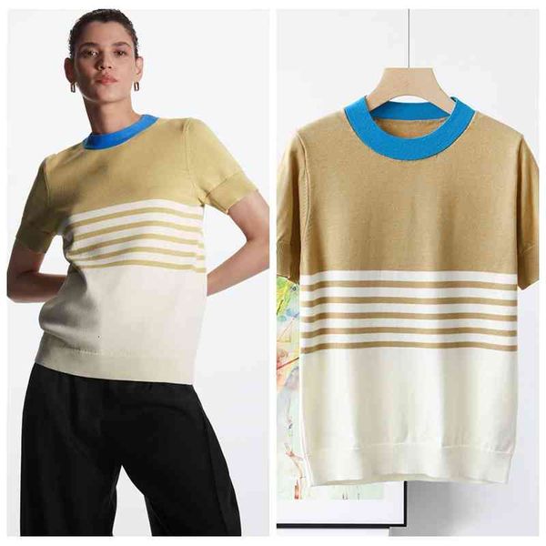 women's t-shirt c*s spring summer arrival woman contrast neckline stripe crew-neck knitted t-shirt dhen, White
women's t-shirt c*s spring summer arrival woman contrast neckline stripe crew-neck knitted t-shirt dhen, White