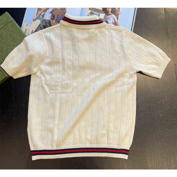 g family polo collar short sleeve sweater pullover loose pit strip ivory thin 2021 new lazy top, White;black
g family polo collar short sleeve sweater pullover loose pit strip ivory thin 2021 new lazy top, White;black