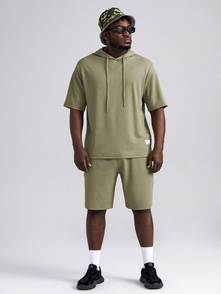 extended sizes men letter patch detail drawstring hooded tee & drawstring waist shorts p7kt#, Gray
extended sizes men letter patch detail drawstring hooded tee & drawstring waist shorts p7kt#, Gray