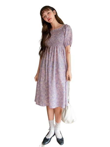 dazy allover floral print shirred puff sleeve dress r9uq#, Black;gray
dazy allover floral print shirred puff sleeve dress r9uq#, Black;gray