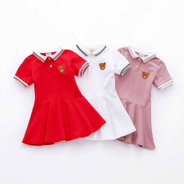 summer turn down collar polo girls dresses short sleeve cotton dress pink red white baby kids bear appliques clothes, Red;yellow
summer turn down collar polo girls dresses short sleeve cotton dress pink red white baby kids bear appliques clothes, Red;yellow