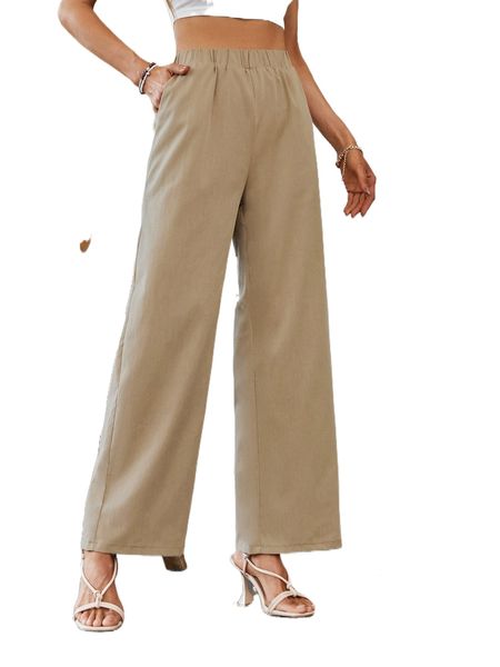 solid slant pocket wide leg pants x86m#, Black;white