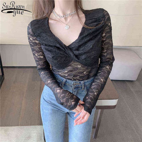 v neck sweater lace white black blouse spring slim hollow out long sleeves sweet streetwear j220606
v neck sweater lace white black blouse spring slim hollow out long sleeves sweet streetwear j220606