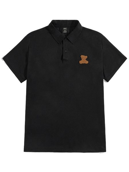 men bear pattern polo shirt 400r#, White;black 
men bear pattern polo shirt 400r#, White;black