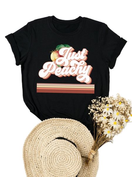 plus peach & letter graphic tee 20bc#, Black