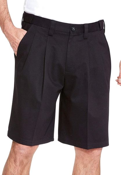 men's big & tall wrinkle-expandable waist pleat front shorts 30zb#, White;black