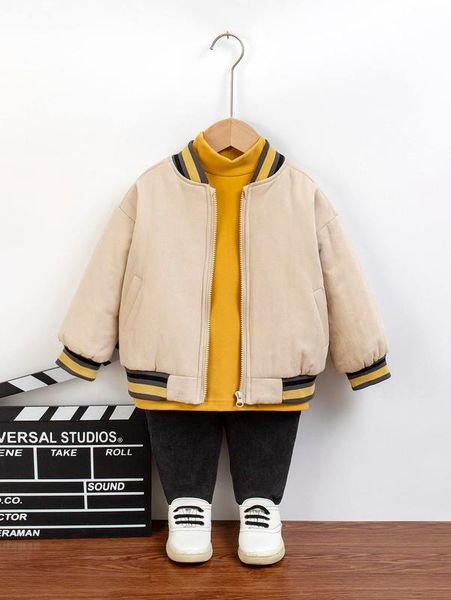 toddler boys 1pc striped trim drop shoulder bomber jacket she, Blue;gray
toddler boys 1pc striped trim drop shoulder bomber jacket she, Blue;gray