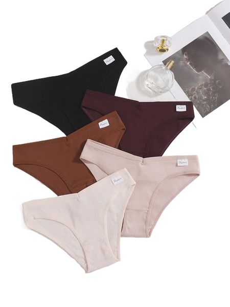 5pack letter patched rib panty set z8pw#, Black;red