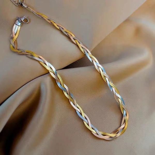 fashion 316l stainless steel braided 3 strands flat snake chain necklace & bracelet in mixed color for women men, Silver
fashion 316l stainless steel braided 3 strands flat snake chain necklace & bracelet in mixed color for women men, Silver