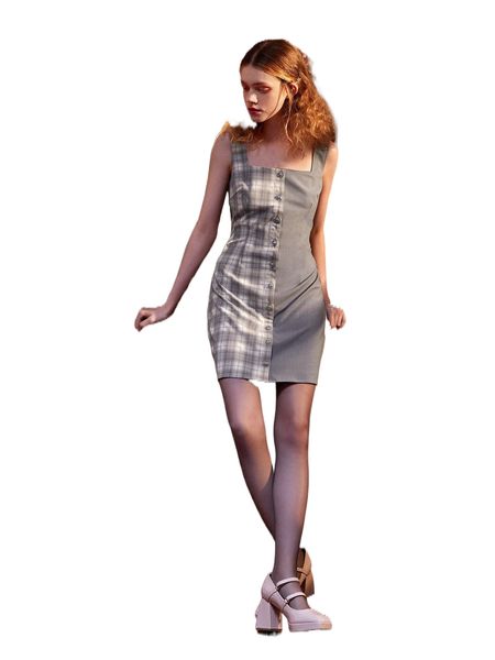 x sarah fanaye plaid button through fitted dress y6oo#, Black;gray