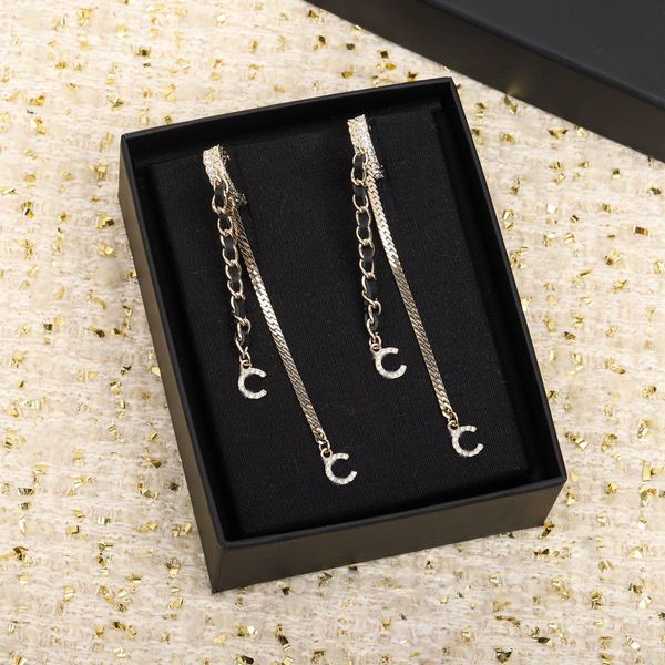 022 charm drop earring with diamond and black genuine leather for women wedding jewelry gift have box stamp ps4160a, Golden
022 charm drop earring with diamond and black genuine leather for women wedding jewelry gift have box stamp ps4160a, Golden