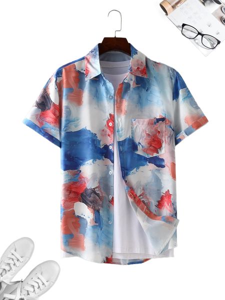 men random ink painting print pocket patched shirt without tee 906e#, White;black
men random ink painting print pocket patched shirt without tee 906e#, White;black