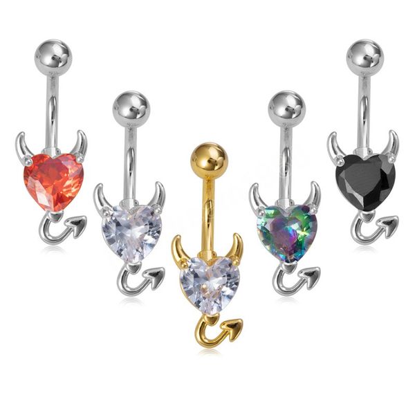 heart zircon navel piercing belly button ring devil stainless steel bar ombligo belly stud for woman body jewelry, Silver
heart zircon navel piercing belly button ring devil stainless steel bar ombligo belly stud for woman body jewelry, Silver