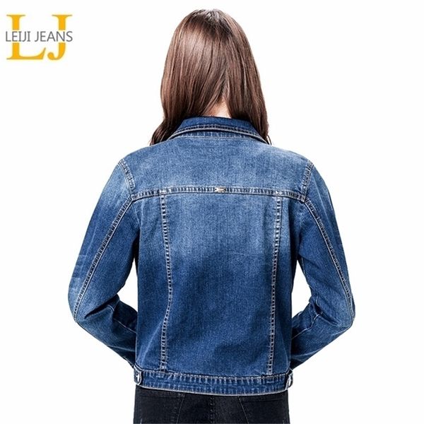 

leijijeans women plus size 6xl long basical jeans jacket coat bleach full sleeves single breast slim women denim jacket 201210, Black;brown
