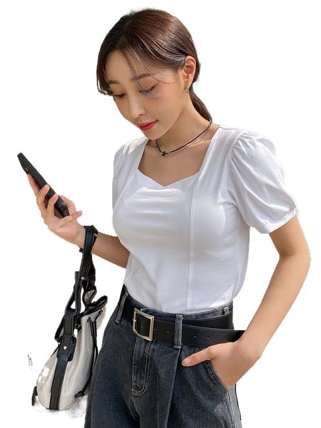 dazy s.weetheart neck p.uff s.leeve tee h4xv#, White 
dazy s.weetheart neck p.uff s.leeve tee h4xv#, White
