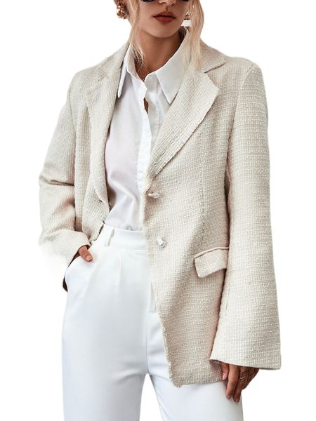 single breasted tweed blazer o1fr#, White