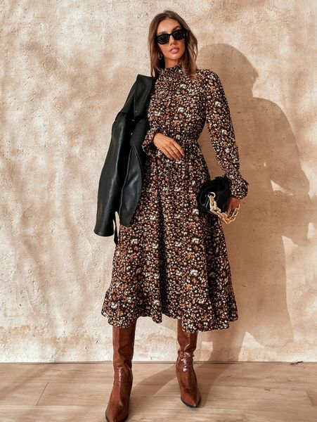 ditsy floral flounce sleeve ruffle hem tie front dress m3p9#, Black;gray
ditsy floral flounce sleeve ruffle hem tie front dress m3p9#, Black;gray