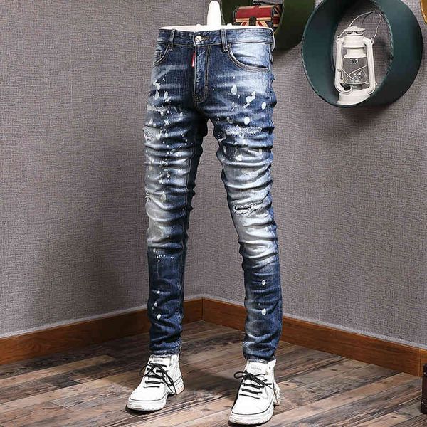 men's jeans high street fashion brand men's slim fit small foot hole patch paint dot cat beard versatile fashion youth white belt, Blue
men's jeans high street fashion brand men's slim fit small foot hole patch paint dot cat beard versatile fashion youth white belt, Blue