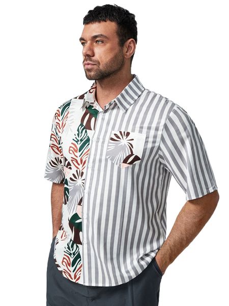 extended sizes men random tropical and stripe print shirt i7pf#, White;black
extended sizes men random tropical and stripe print shirt i7pf#, White;black