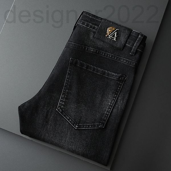men's jeans designer autumn jeans men's slim fit little feet international special korean embroidery mix and match fashion brand k, Blue