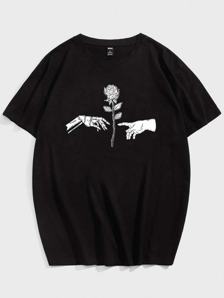 romwe guys rose graphic tee 92on#, White;black