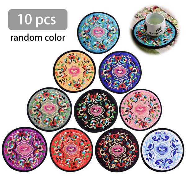 10pcs round embroidered cloth coasters vintage ethnic floral design teacup mat for drinks
10pcs round embroidered cloth coasters vintage ethnic floral design teacup mat for drinks