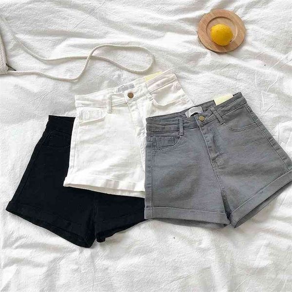 summer style solid retro high waist curled denim shorts female korean of slim trend short jeans women 210709, White;black
summer style solid retro high waist curled denim shorts female korean of slim trend short jeans women 210709, White;black