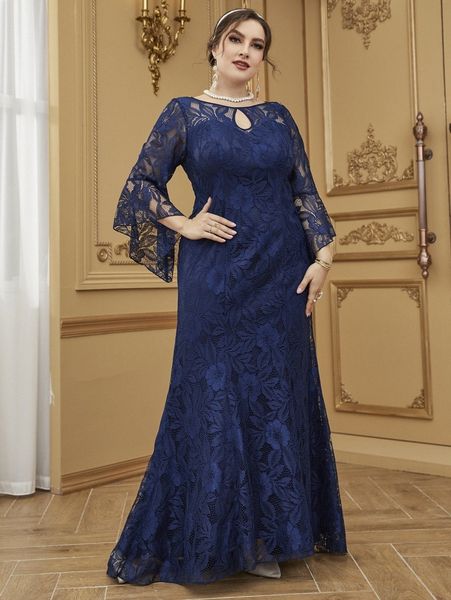 plus keyhole neck flounce sleeve maxi lace prom dress 46pj#, Black
plus keyhole neck flounce sleeve maxi lace prom dress 46pj#, Black