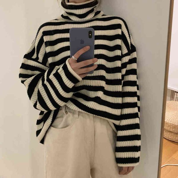 women's turtleneck knitted pullover stripes sweaters oversize batwing sleeve casual loose h t220824, White;black
women's turtleneck knitted pullover stripes sweaters oversize batwing sleeve casual loose h t220824, White;black