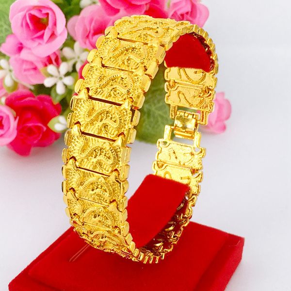 fashion dragon design men bracelet 20mm wide wrist chain link 18k yellow gold filled solid jewelry gift, Black
fashion dragon design men bracelet 20mm wide wrist chain link 18k yellow gold filled solid jewelry gift, Black