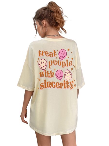 slogan & expression print drop shoulder tee y4z3#, White