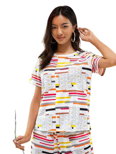 x dorotheaa geo & striped print tee h2xl#, White
x dorotheaa geo & striped print tee h2xl#, White